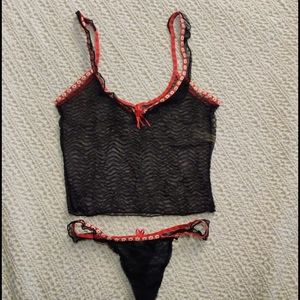Black/Red Flowers Intimate Set - XS/2